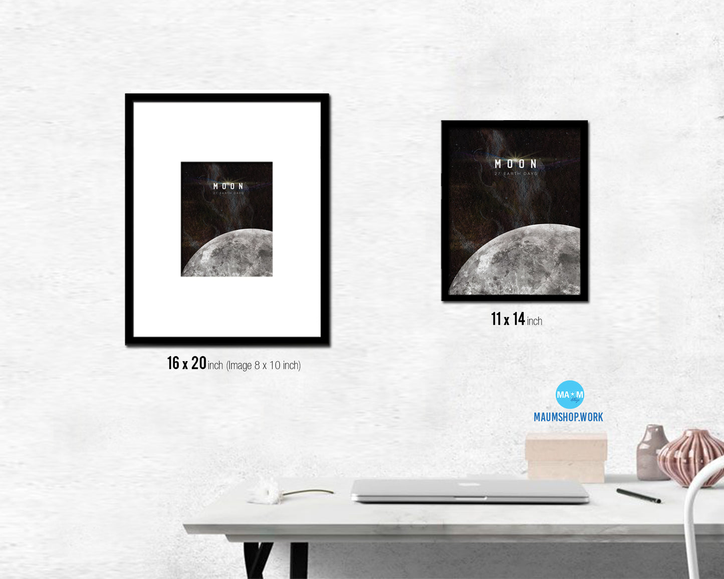 Moon Lunar Phases Length of Year Watercolor  Nursery Framed Prints Home Decor Wall Art Gifts