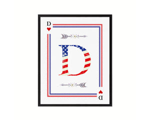 Letter D Custom Monogram Card Decks Heart American Flag Framed Print Wall Art Decor Gifts