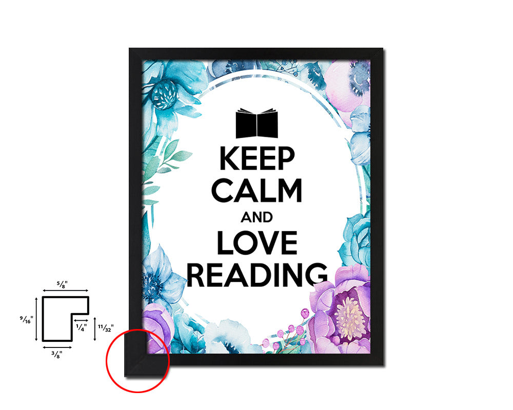 Keep calm and love reading Quote Boho Flower Framed Print Wall Decor Art