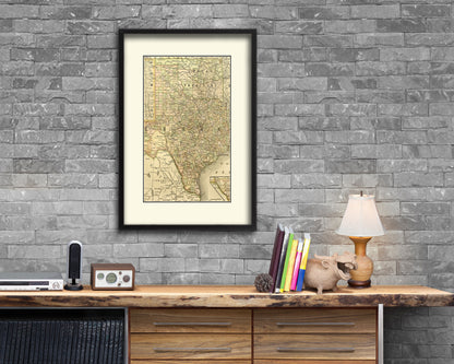 Texas with Oklahoma as Indian Territory Old Map Wood Framed Print Art Wall Decor Gifts