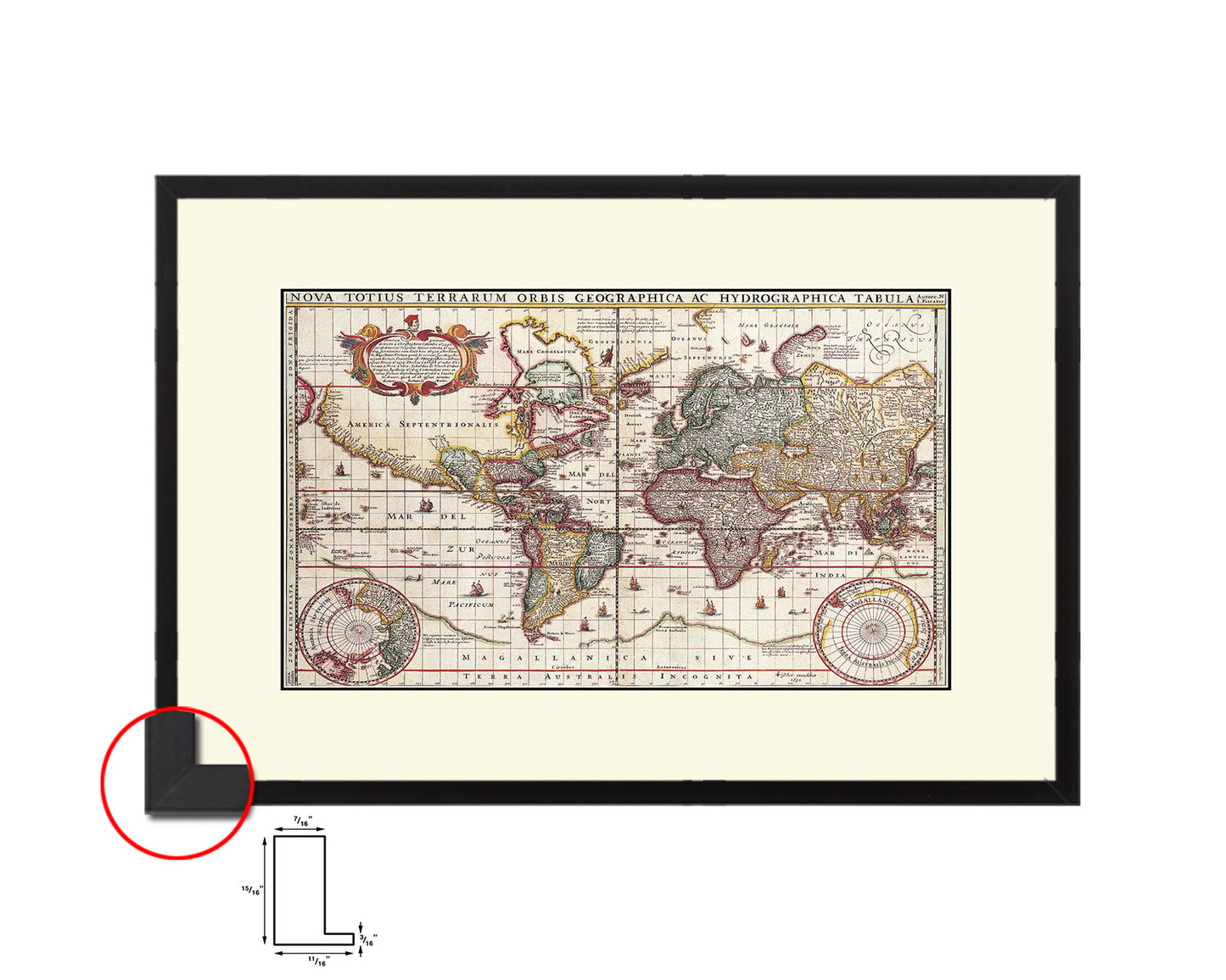 World Nicolaes Visscher in Amsterdam 1652 Old Map Framed Print Art Wall Decor Gifts