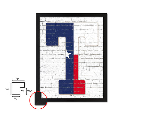 Texas State Initial Flag Wood Framed Paper Print Decor Wall Art Gifts, Brick
