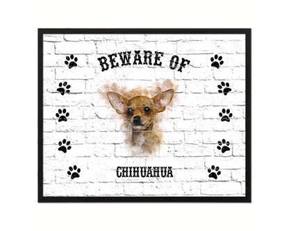 Beware of Chihuahua Sign Wood Framed Print Wall Art Decor Gifts