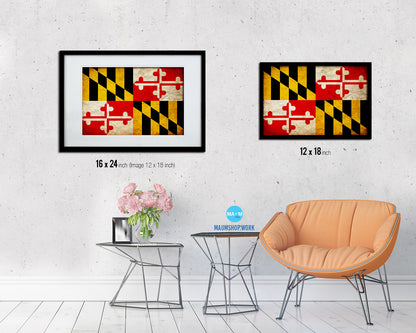 Maryland State Vintage Flag Wood Framed Paper Print Wall Art Decor Gifts