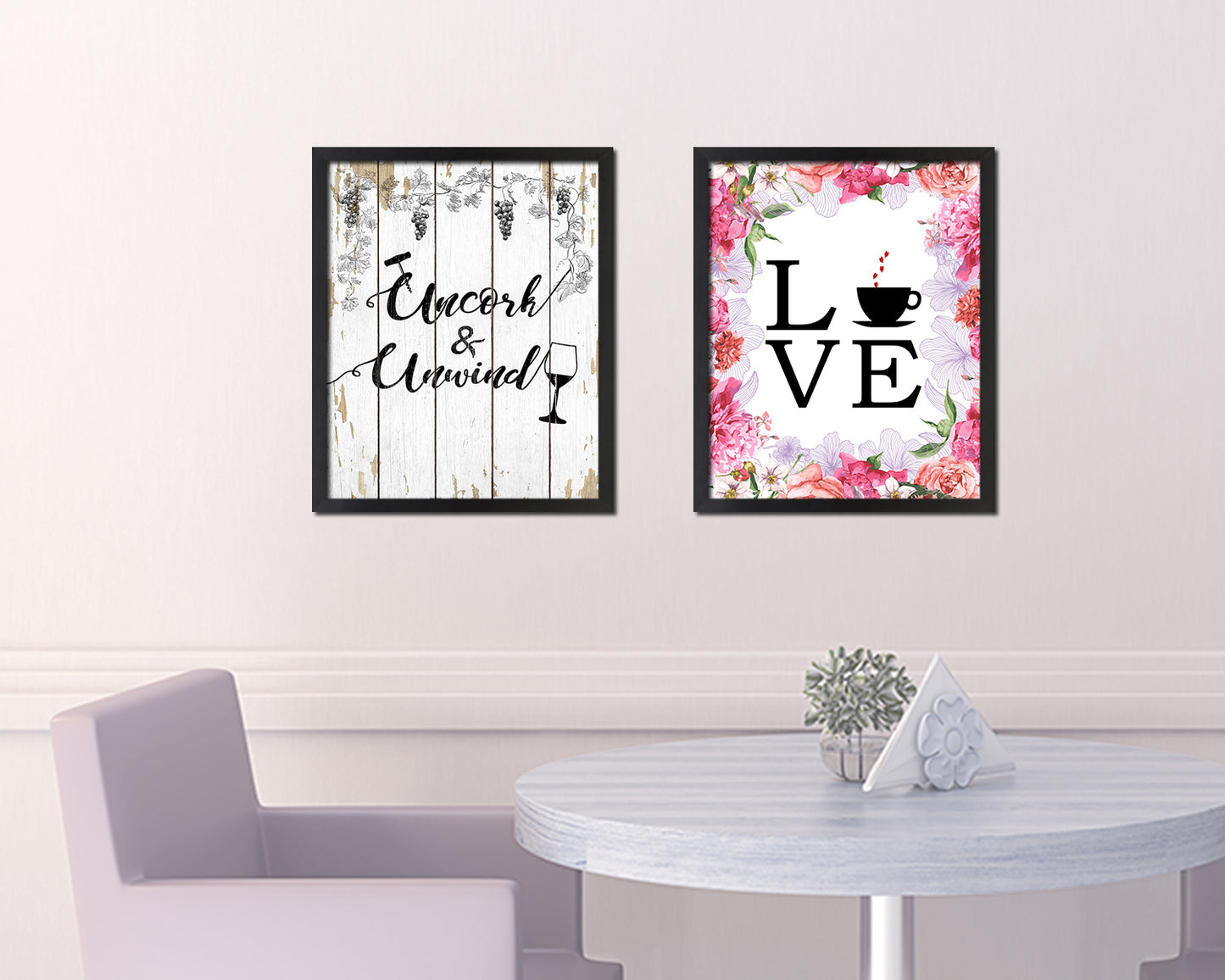 Uncork & Unwind Words Wood Framed Print Wall Decor Art Gifts