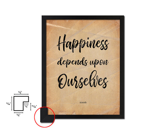 Happiness depends upon ourselves Aristotle Quote Paper Artwork Framed Print Wall Decor Art