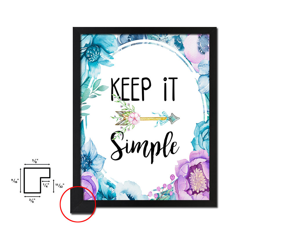 Keep it simple Quote Boho Flower Framed Print Wall Decor Art