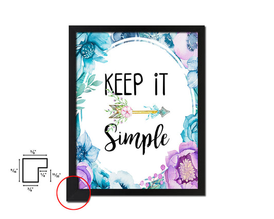 Keep it simple Quote Boho Flower Framed Print Wall Decor Art