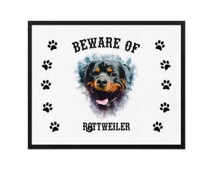 Beware of Pug Sign Wood Framed Print Wall Art Decor Gifts
