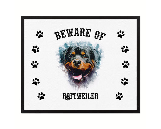 Beware of Pug Sign Wood Framed Print Wall Art Decor Gifts