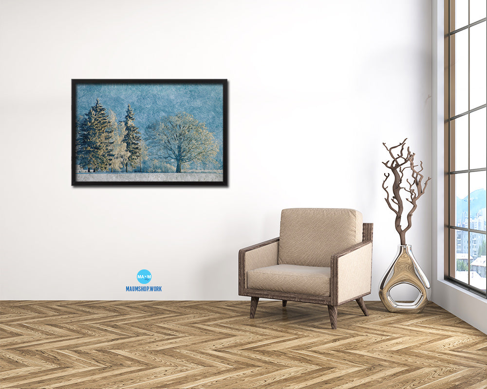 Beautiful Winter Landscape, Snow Covered Trees Artwork Painting Print Art Frame Wall Decor Gifts