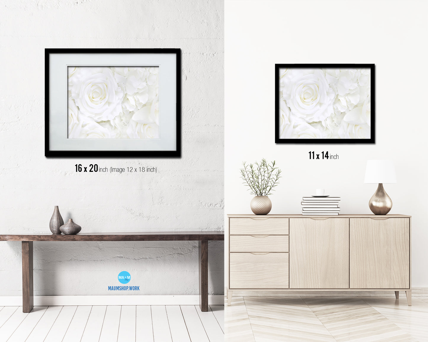 Rose White Flower Wood Framed Paper Print Wall Decor Art Gifts