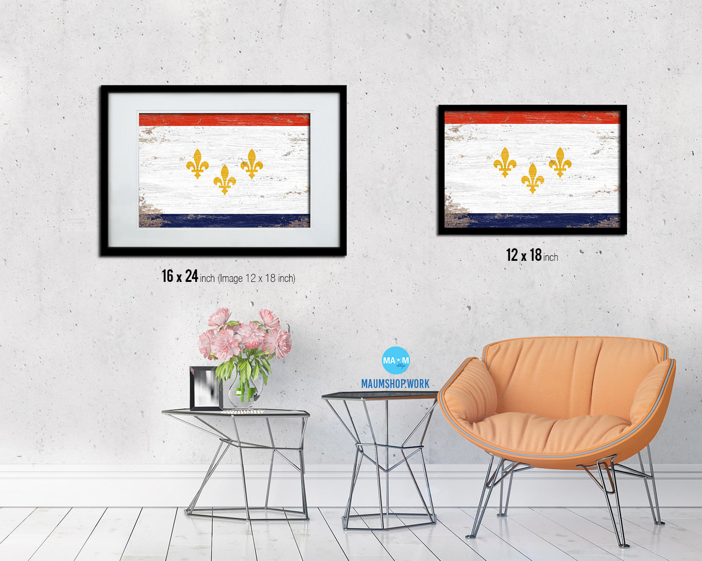 New Orleans  City Louisiana State Shabby Chic Flag Framed Prints Decor Wall Art Gifts