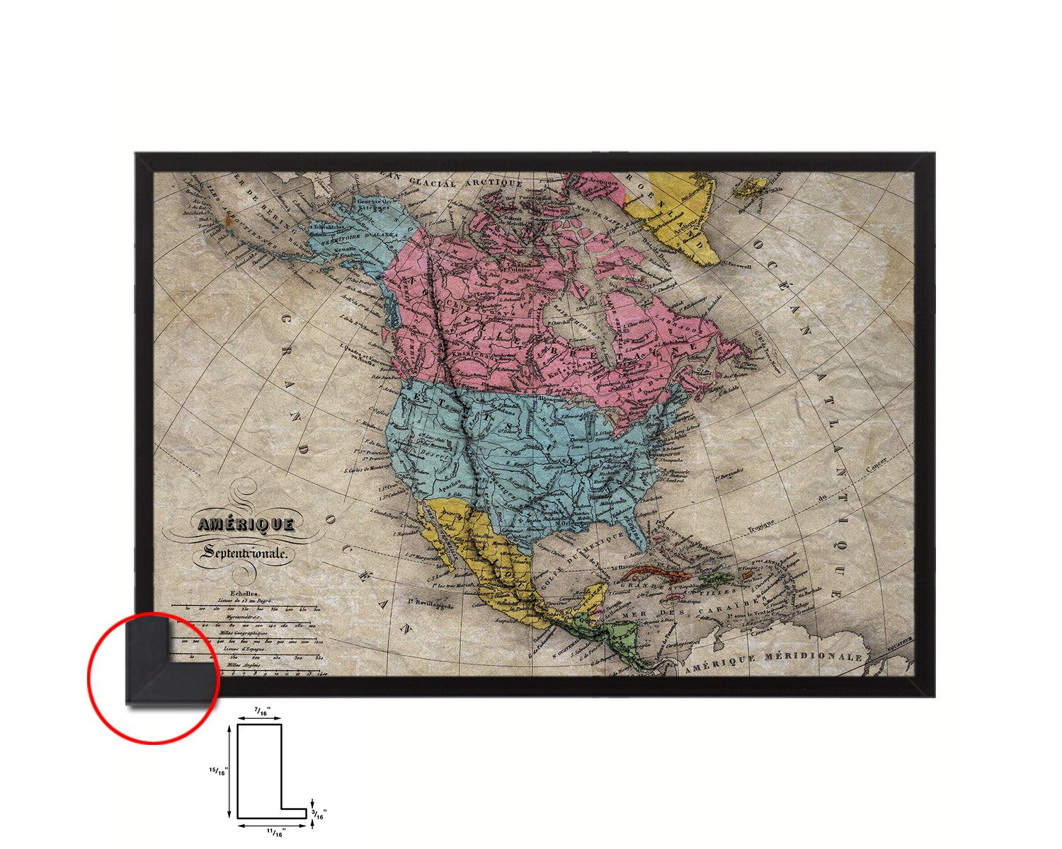 North America United States Canada Mexico Historical Map Framed Print Art Wall Decor Gifts