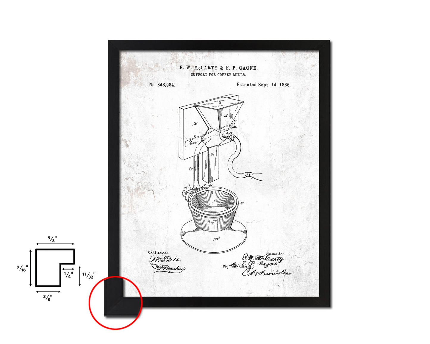 Mill Coffee Vintage Patent Artwork Black Frame Print Wall Art Decor Gifts