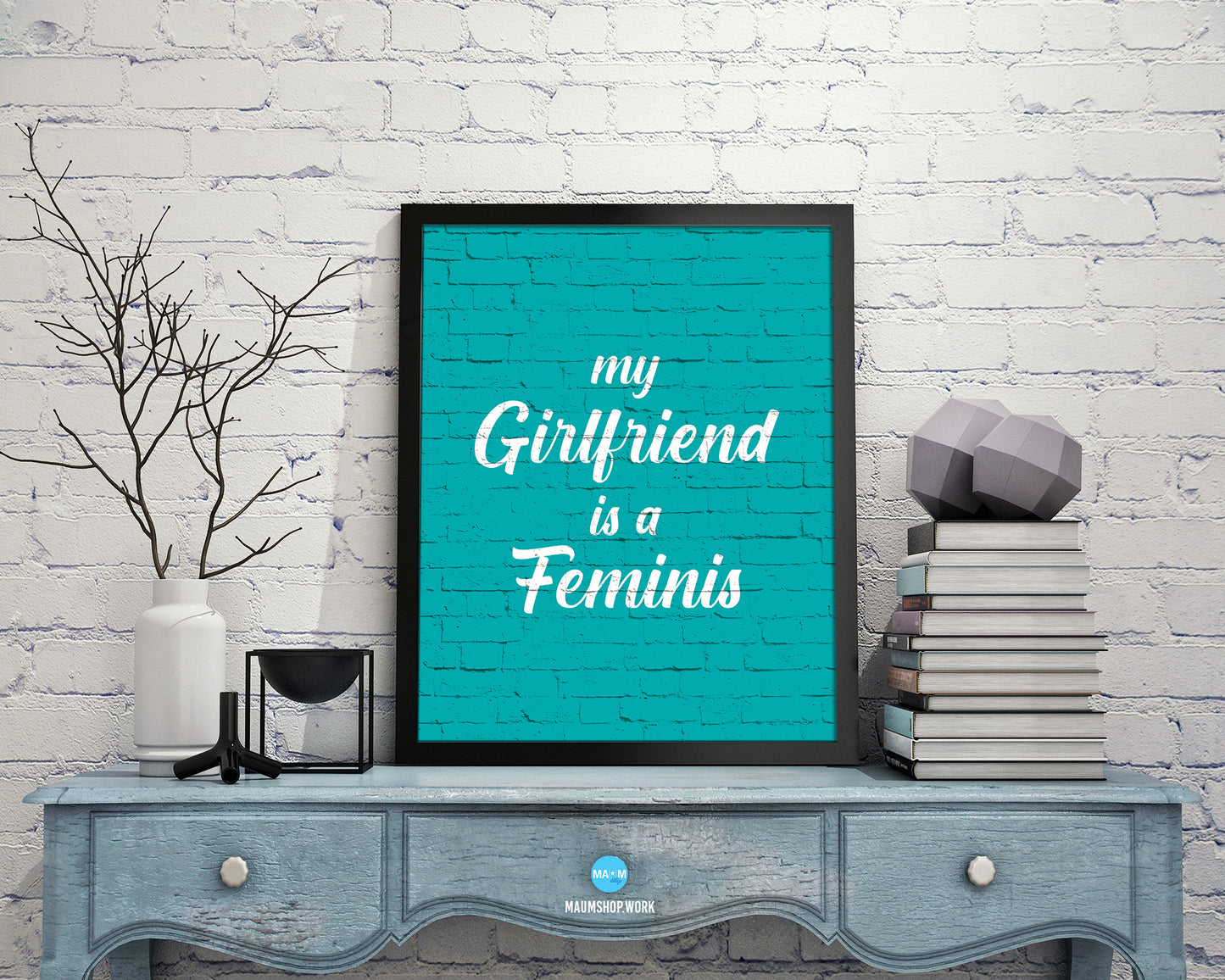 My girlfriend is a fiminist Rainbow Pride Peace Right Justice Poster Wood Framed Wall Decor Print Gifts