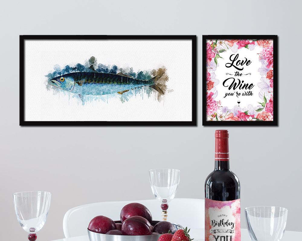 Mackeral Fish Art Wood Frame Modern Restaurant Sushi Wall Decor Gifts, 10" x 20"