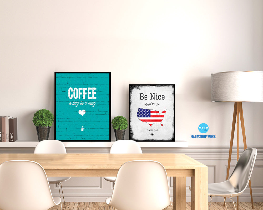 Coffee a hug in a mug Quotes Framed Print Home Decor Wall Art Gifts