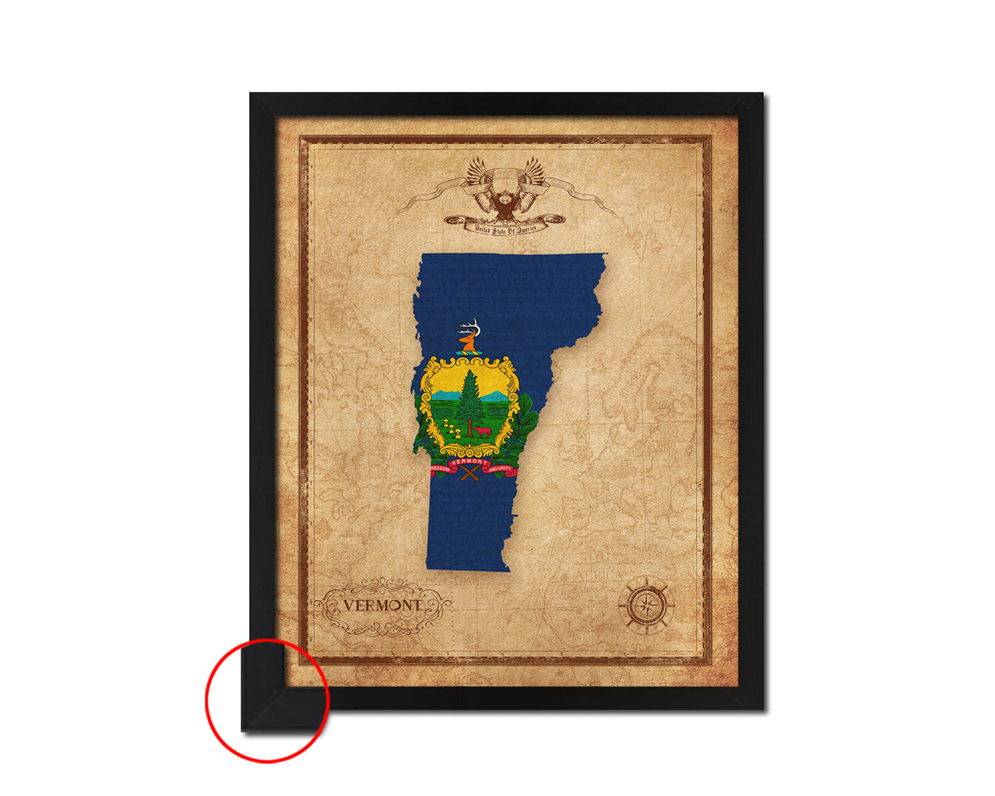 Vermont State Vintage Map Wood Framed Paper Print  Wall Art Decor Gifts