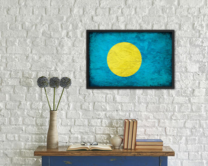 Palau Country Vintage Flag Wood Framed Print Wall Art Decor Gifts