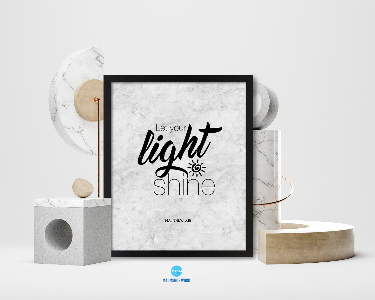 Let your light shine, Matthew 5:16 Bible Scripture Verse Framed Print Wall Art Decor Gifts