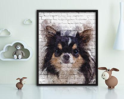Chihuahua Dog Puppy Portrait Framed Print Pet Watercolor Wall Decor Art Gifts