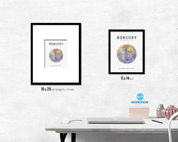 Mercury Planet Prints Watercolor Solar System Wood Framed Paper Print Wall Art Decor Gifts