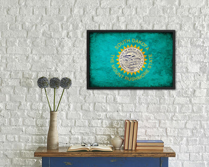 South Dakota State Vintage Flag Wood Framed Paper Print Wall Art Decor Gifts