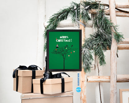 Merry Christmas Tree Holiday Season Gifts Wood Framed Print Home Decor Wall Art