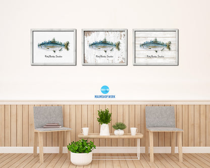 Pink Alaska Samlon Fish Framed Prints Modern Restaurant Sushi Bar Watercolor Wall Art Decor