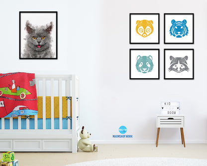 Chartreux Cat Kitten Portrait Framed Print Pet Home Decor Custom Watercolor Wall Art Gifts