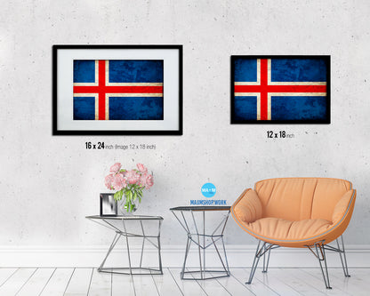 Iceland Country Vintage Flag Wood Framed Print Wall Art Decor Gifts