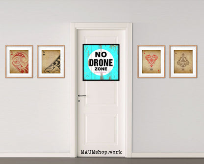 No Drone Zone Shabby Chic Sign Wood Framed Art Paper Print Wall Decor Gifts