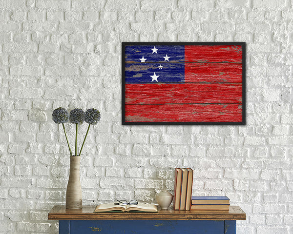 Western Samoa Country Wood Rustic National Flag Wood Framed Print Wall Art Decor Gifts