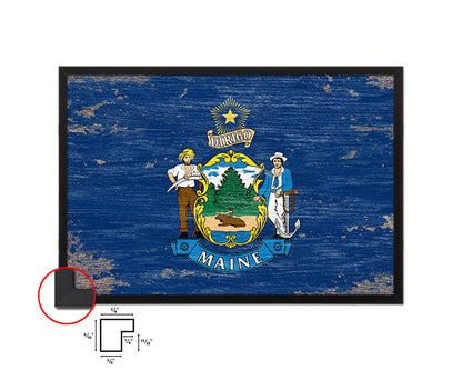 Maine State Shabby Chic Flag Wood Framed Paper Print  Wall Art Decor Gifts