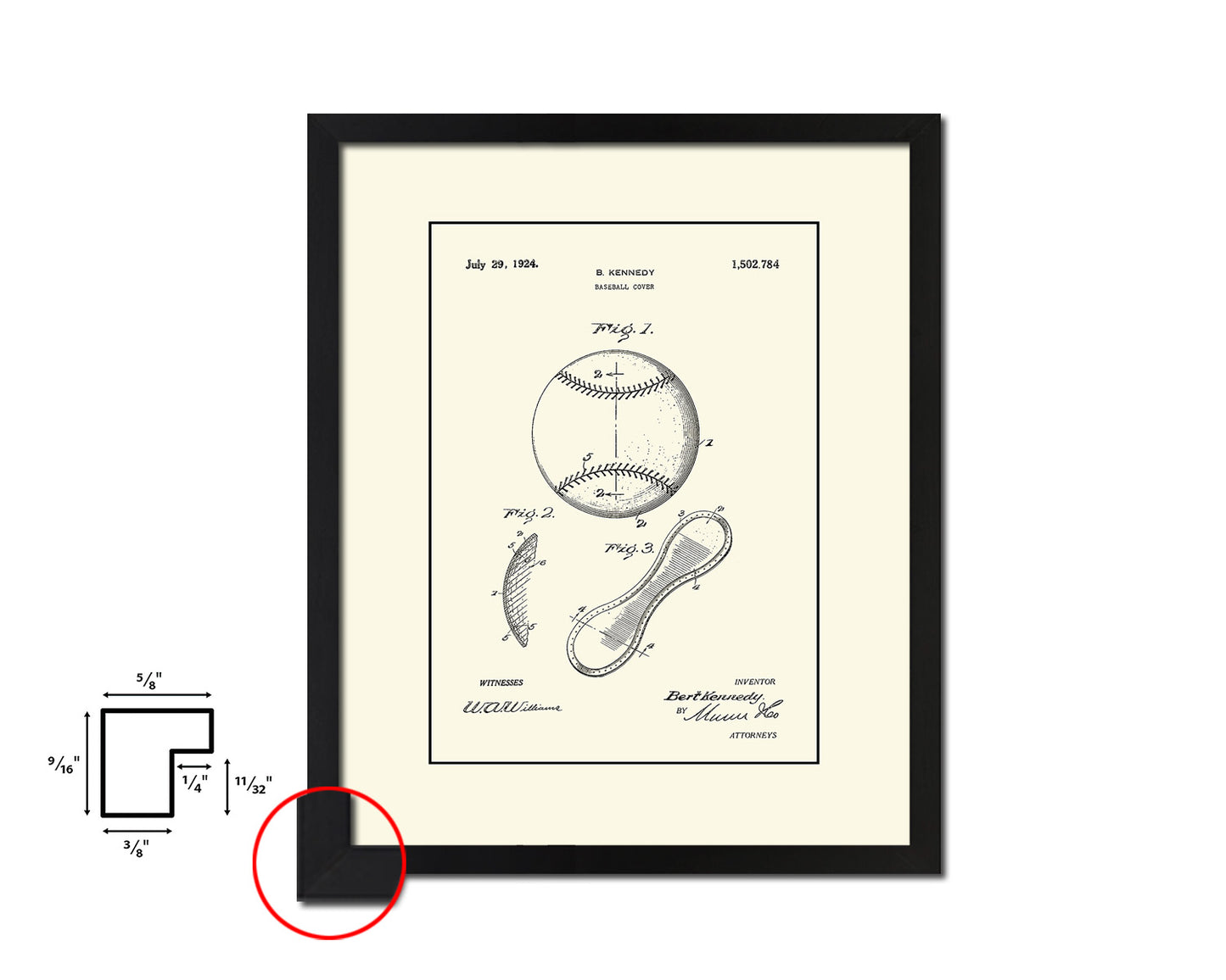 Baseball Cover Sports Vintage Patent Artwork Black Frame Print Gifts