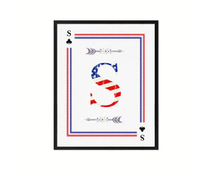 Letter S Custom Monogram Card Decks Clover American Flag Framed Print Wall Art Decor Gifts