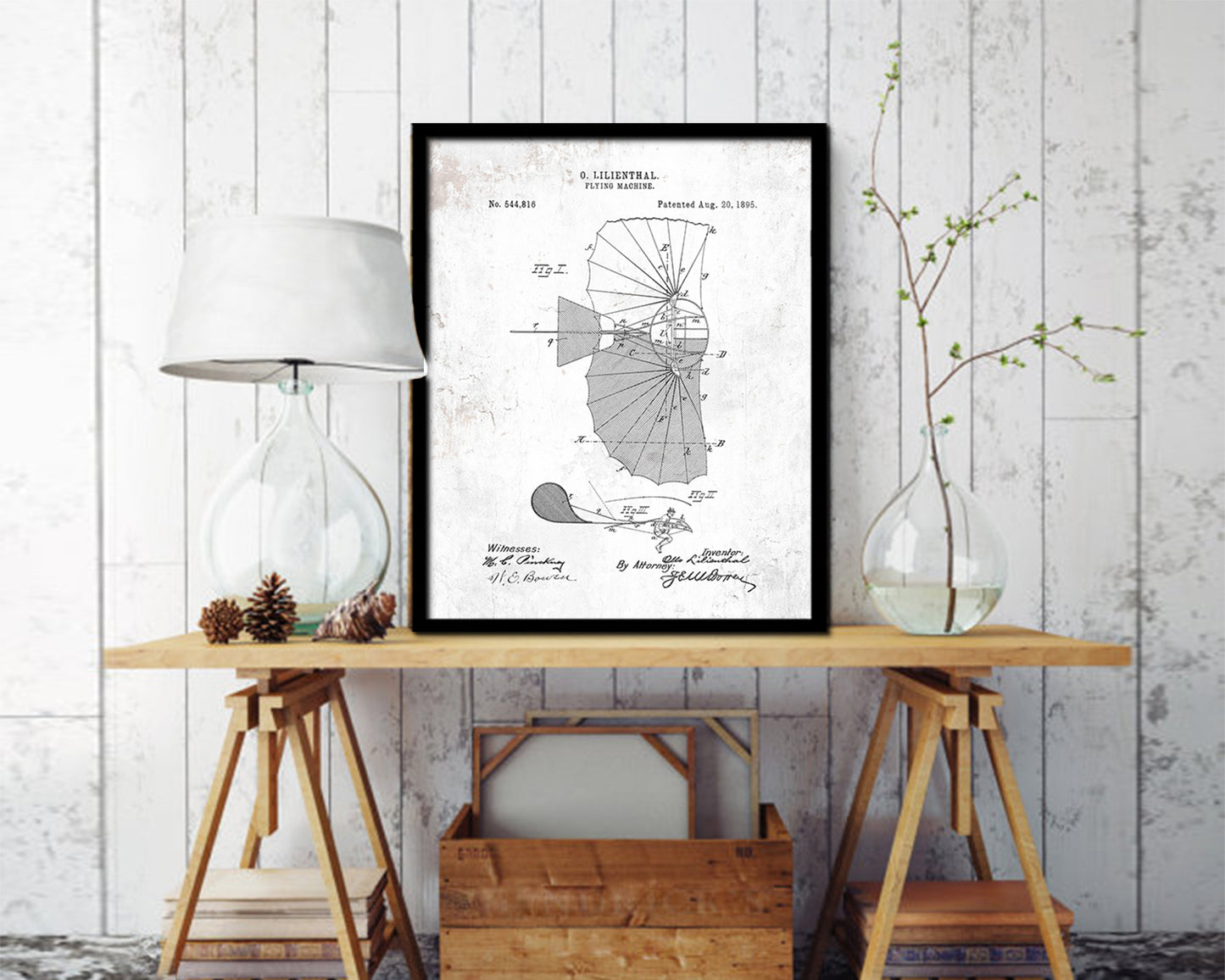 Flying Machine Airplane Vintage Patent Artwork Black Frame Print Wall Art Decor Gifts