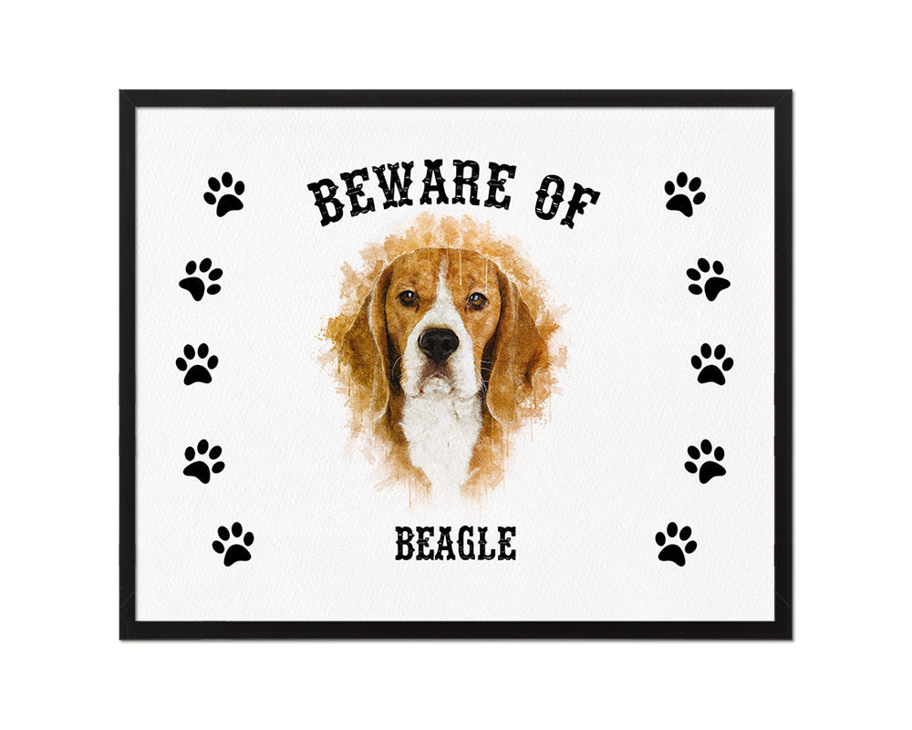 Beware of Beagle Sign Wood Framed Print Wall Art Decor Gifts