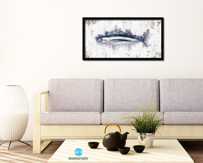 Albacore Tuna Fish Art Wood Frame Shabby Chic Restaurant Sushi Wall Decor Gifts, 10" x 20"