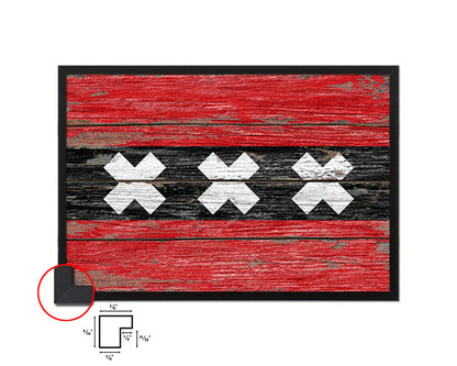 Amsterdam City Netherlands Country Rustic Flag Wood Framed Paper Prints Decor Wall Art Gifts