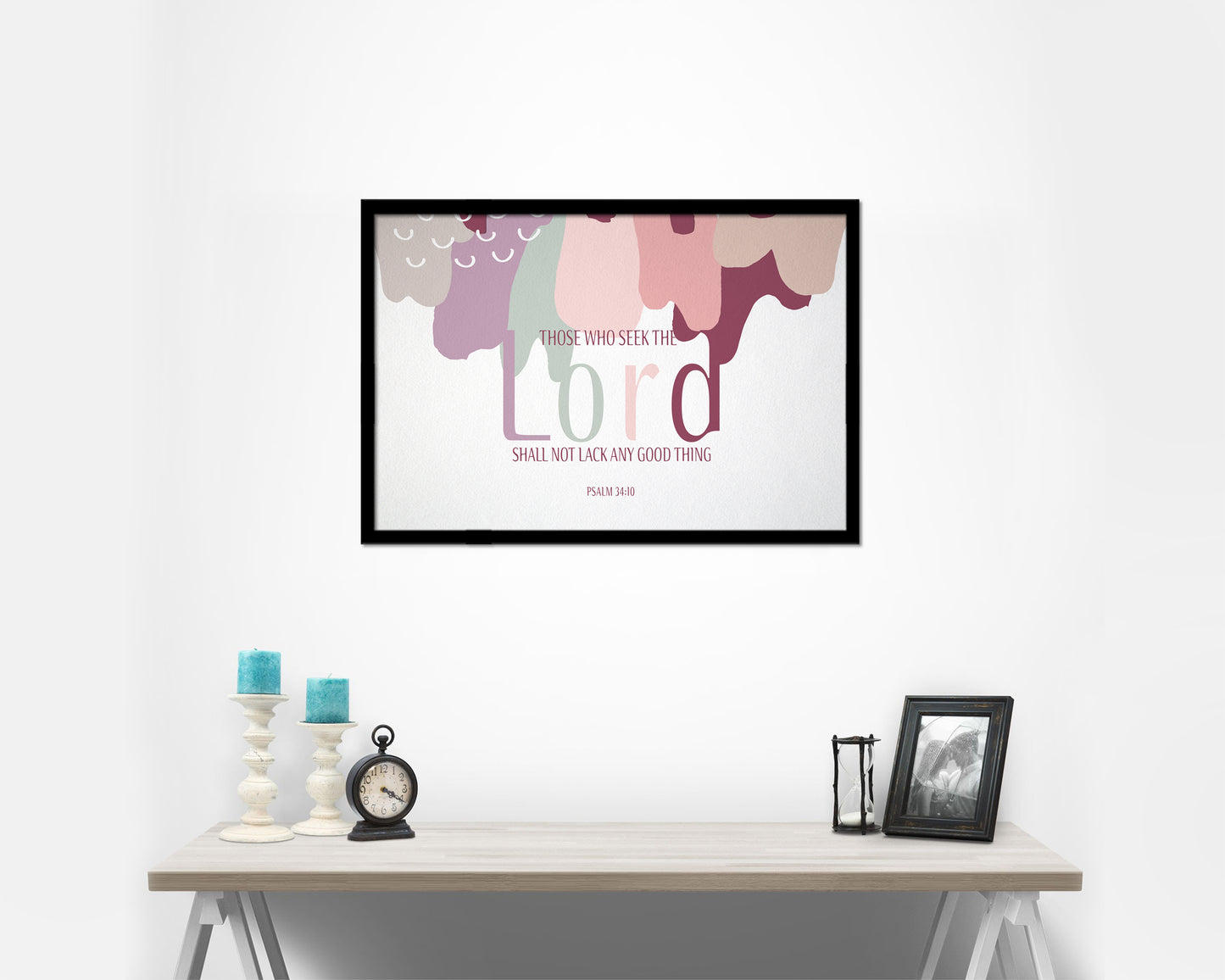Those who seek the Lord shall not lack any good thing, Psalm 34:10 Bible Verse Scripture Framed Art
