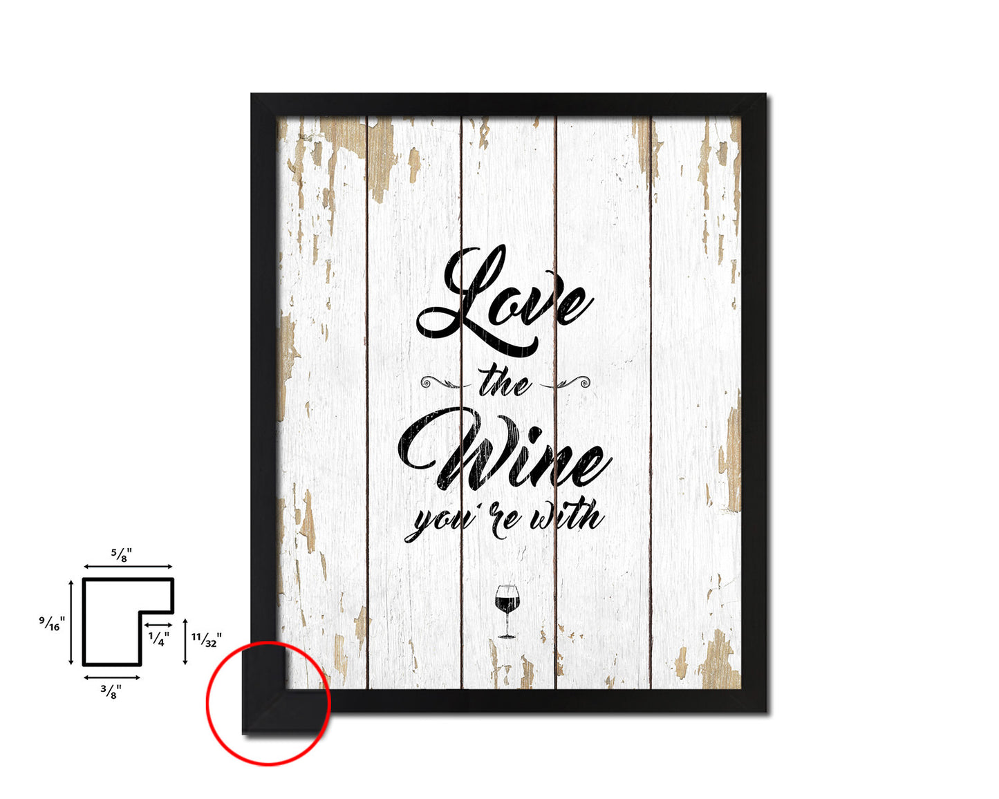 Love the wine you're with Words Wood Framed Print Wall Decor Art Gifts