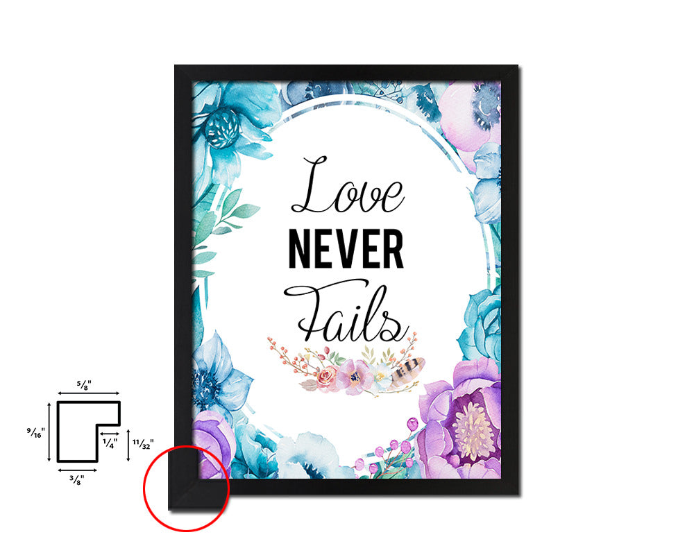 Love never fails Quote Boho Flower Framed Print Wall Decor Art