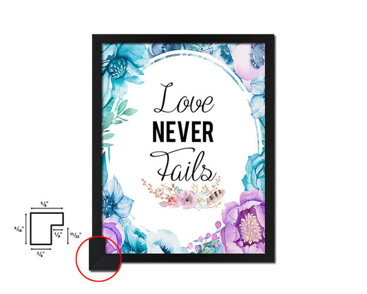 Love never fails Quote Boho Flower Framed Print Wall Decor Art
