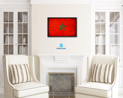 Morocco Country Vintage Flag Wood Framed Print Wall Art Decor Gifts