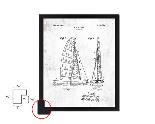 Sailboat Nautical Vintage Patent Artwork Black Frame Print Gifts