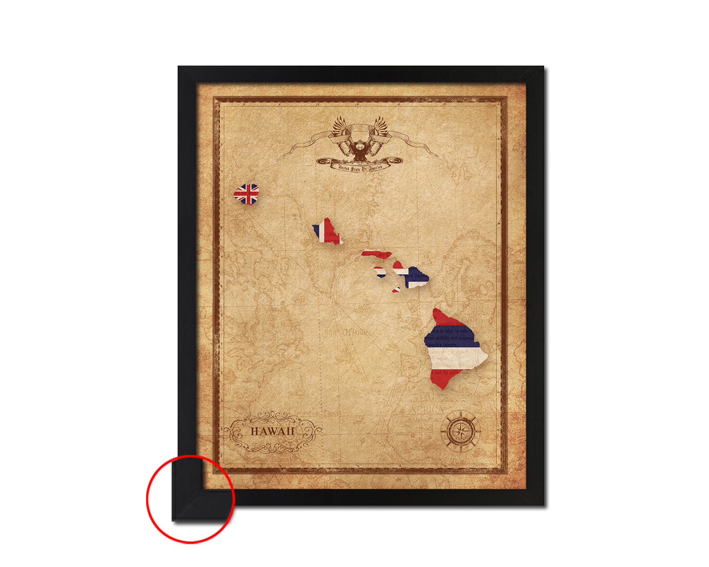 Hawaii State Vintage Map Wood Framed Paper Print  Wall Art Decor Gifts