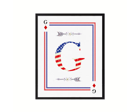 Letter G Custom Monogram Decks Diamond American Flag Framed Print Wall Art Decor Gifts
