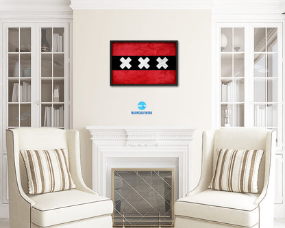Amsterdam City Netherlands Country Vintage Flag Wood Framed Prints Decor Wall Art Gifts